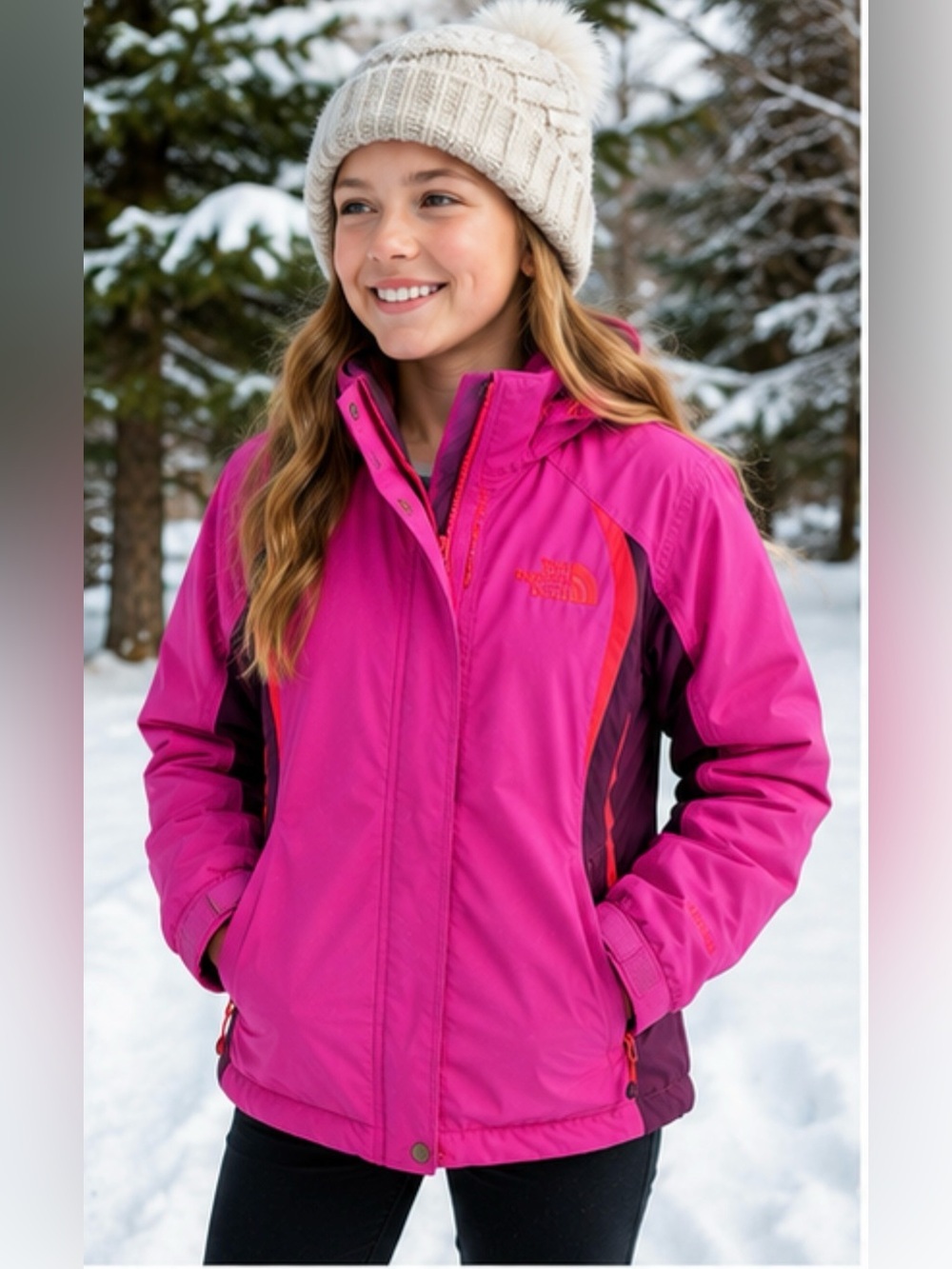 The North Face HyVent Hooded Waterproof Jacket Pink Girls Large